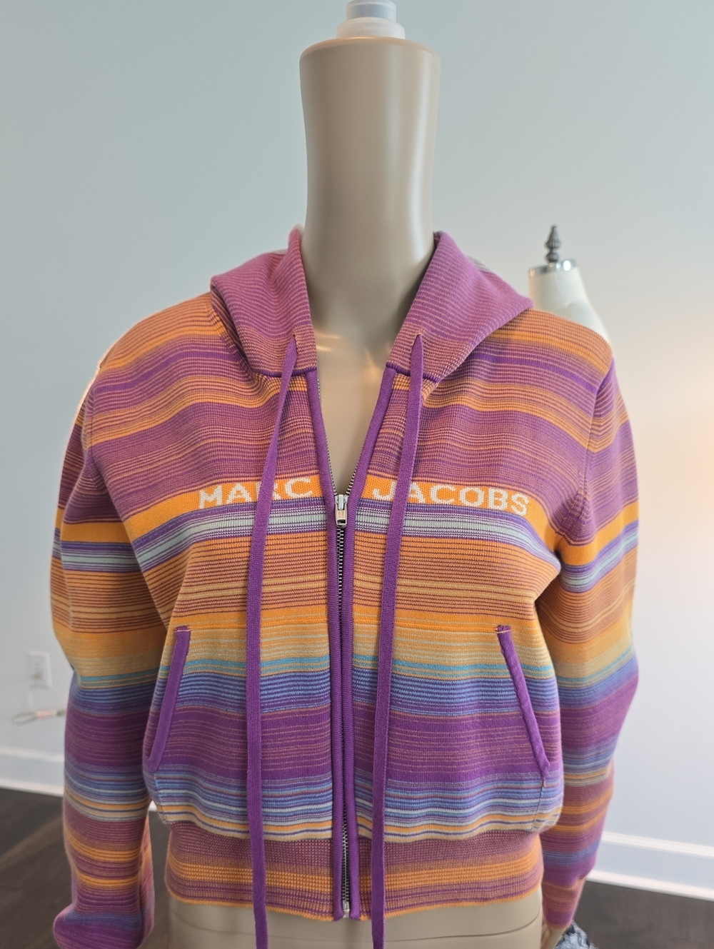 Marc Jacobs Purple Multicolor Striped Hooded Zip-Up Jacket